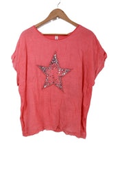 חולצה מעוצבת פשתן בורוד- XL-XXL